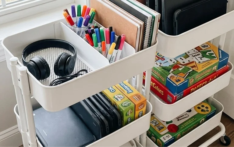 How to Stay Organized During Distance Learning with a Rolling School Cart