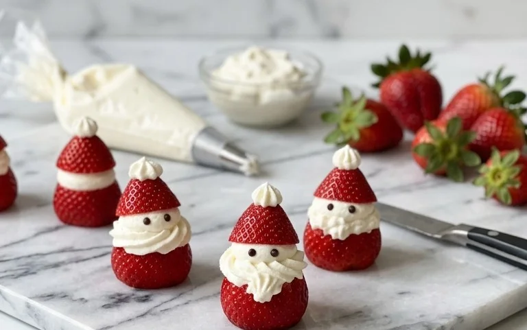 Strawberry Santas : fraises fraîches et crème stable