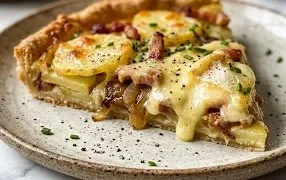 Tarte aux pommes de terre, lardons, reblochon